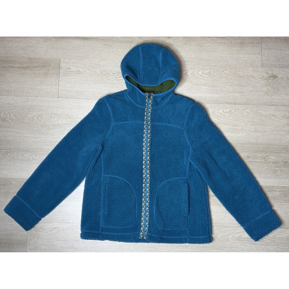 L.L. Bean Women’s Medium Sherpa Fleece Full Zip Hoodie Teal Blue Green Floral